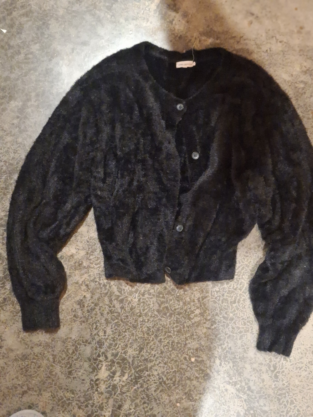 Good American Black Fuzzy Button Cardigan